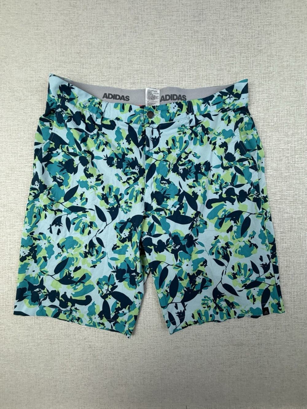 Adidas Golf Shorts Men’s 36 Blue Green Floral Print Stretch Performance